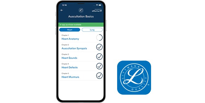 uygulamalar simgesinin yanında littmann learning uygulaması bulunan iphone
